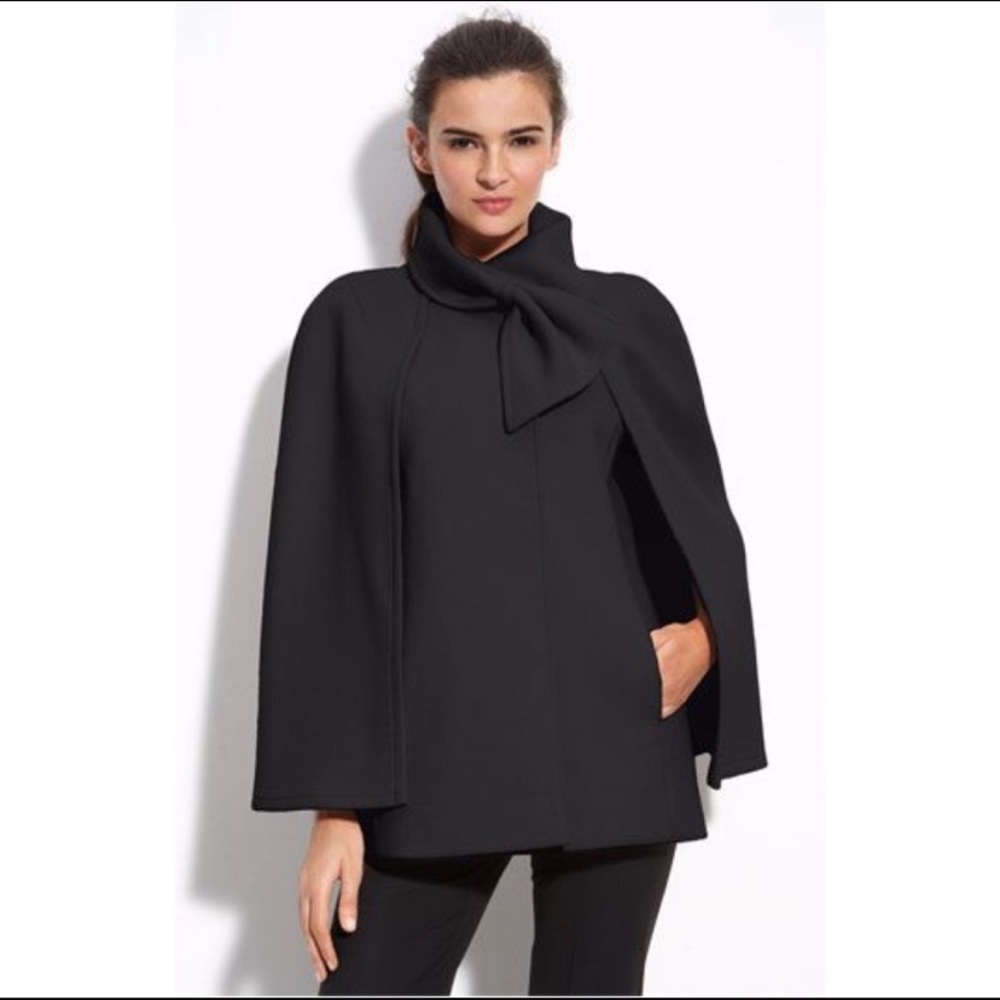 Tahari Belle Bow Wool Blend Capelet Black Size Large